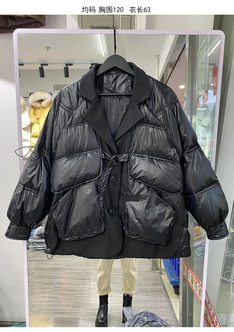 

Women's down jacket short stitching 2021 winter new suit style warm white duck down long-sleeved suit collar jacket