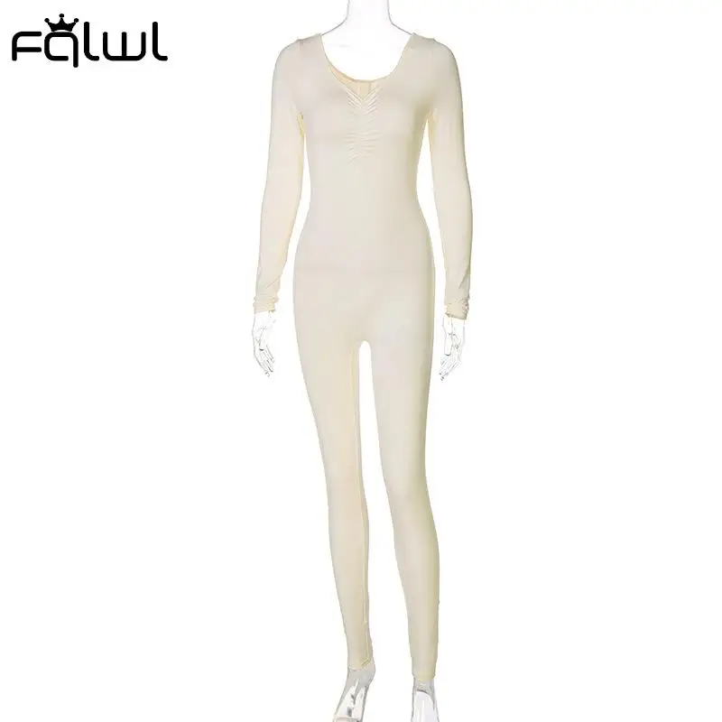 FQLWL осень-лето белый черный сексуальный Облегающий комбинезон женский с