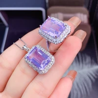 hot selling 925 silver engagement wedding jewelry set 10x14mm natural lavender amethyst quartz ring pendant for women gift