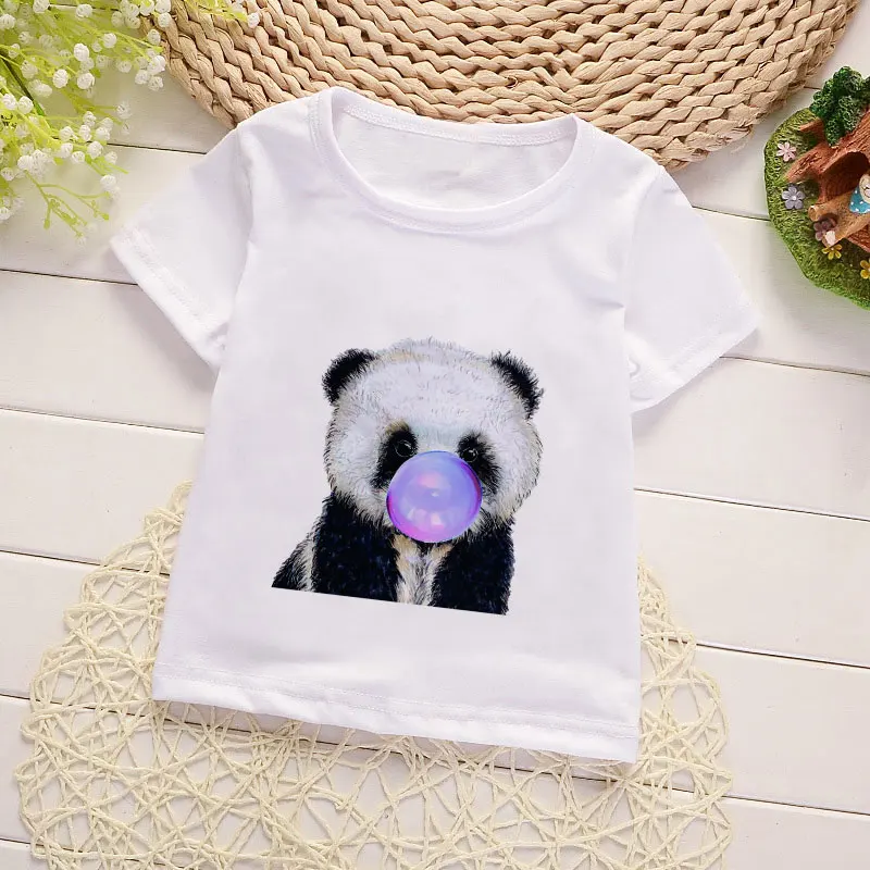 

Cool 24M 3T 4T 5T 6T 7T 8T 9T Toddler Shirt Panda Bubble Blowing Spoof Girl T Shirt Children Clothes Cartoon Girls Boys Tshirt
