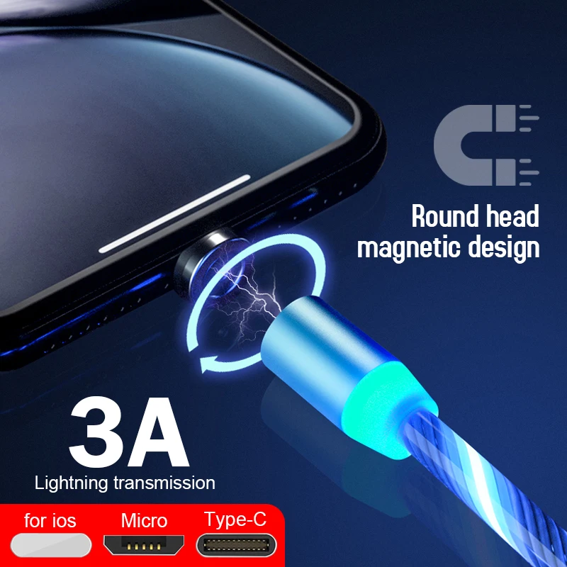 Светодиодный магнитный usb-кабель для быстрой зарядки USB type C Магнитный зарядный