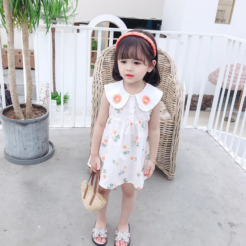 

Summer girls chrysanthemum embroidery dress Korean dress children dress skirt