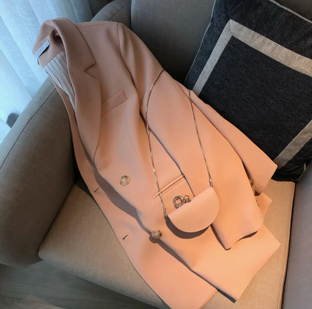 

2021 Gentle Pink Korean Style Small Suit Jacket Women's Slimming Casual High-grade Suit Jacket Jum