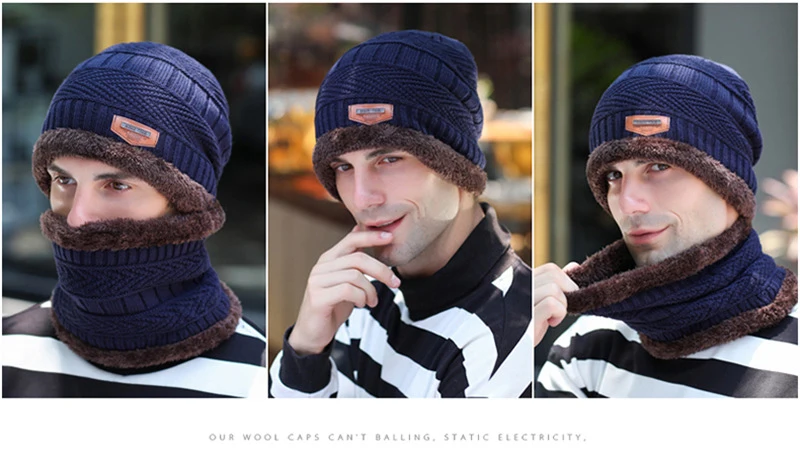 Теплые зимние головные уборы для мужчин и женщин Beanie подарки набор шарфов Skullies Beanies бархатная утолщенная шерстяная вязаная шапка-маска