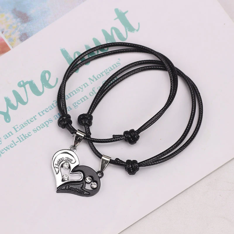 Цветной кожаный браслет сделай сам для пар в форме сердца кулон пазл с