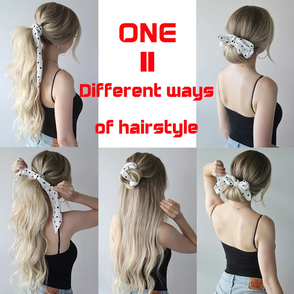 

Fashion Floral Print Scrunchies Solid Long Hair Ribbon Ponytail Scarf Women Sweet Elastic Hair Band Bow Hair Accessories