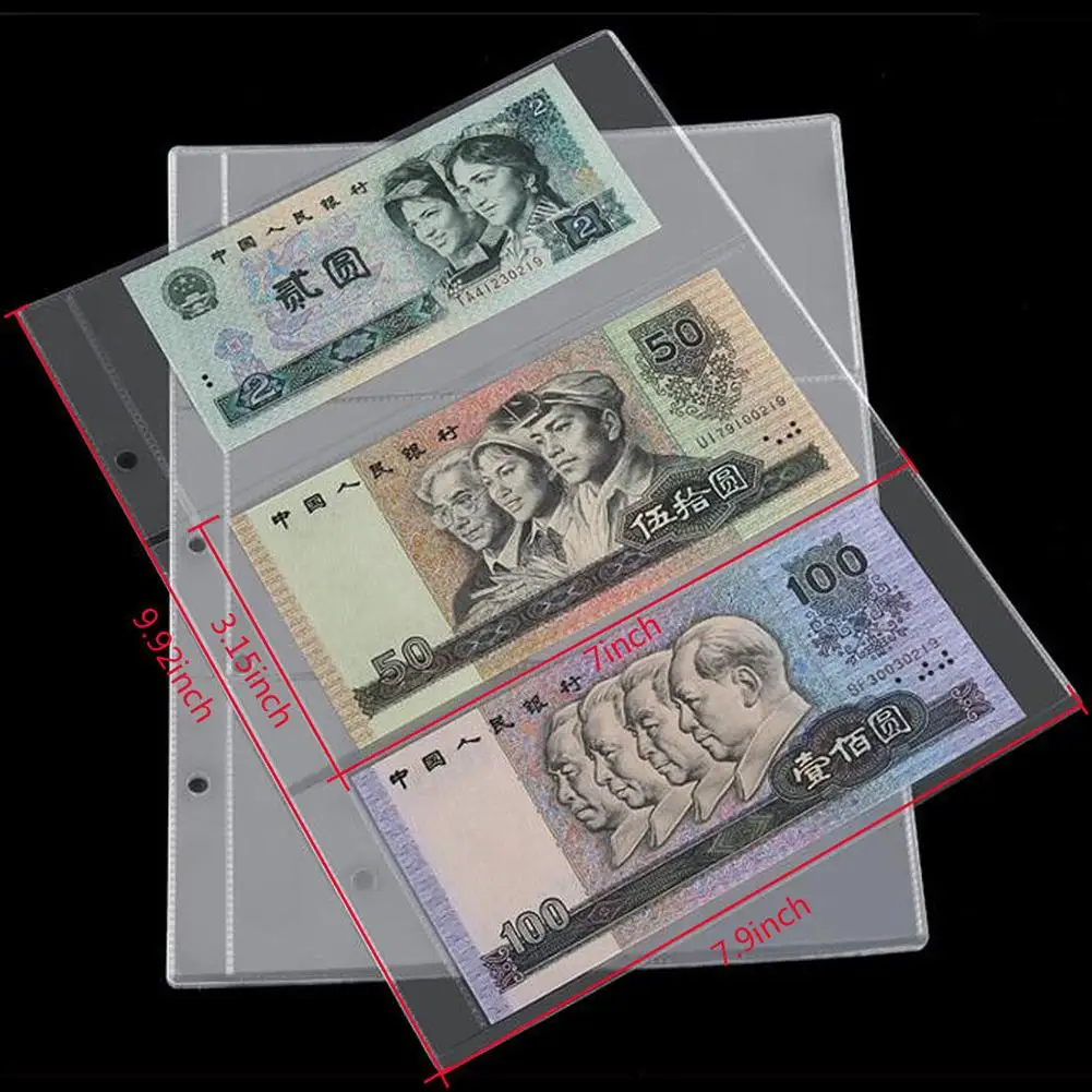 10Pcs Portable Money Banknote Collecting Holder Sleeves 3-slot Loose Leaf Sheet Album Paper Clear Page Protection | Дом и сад