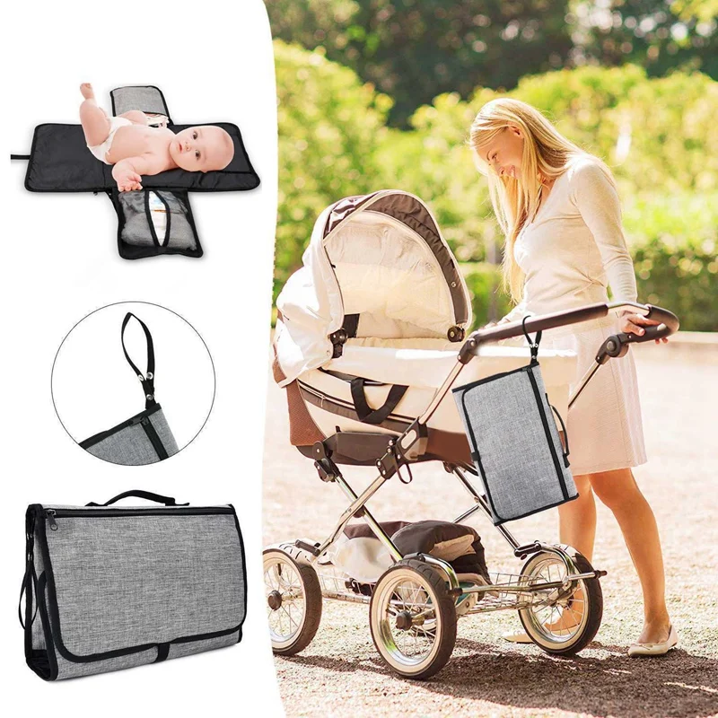 

Portable Baby Diaper Changing Pad, Detachable Waterproof Baby Travel Changing Mat Station with Head Cushion Bag Storage