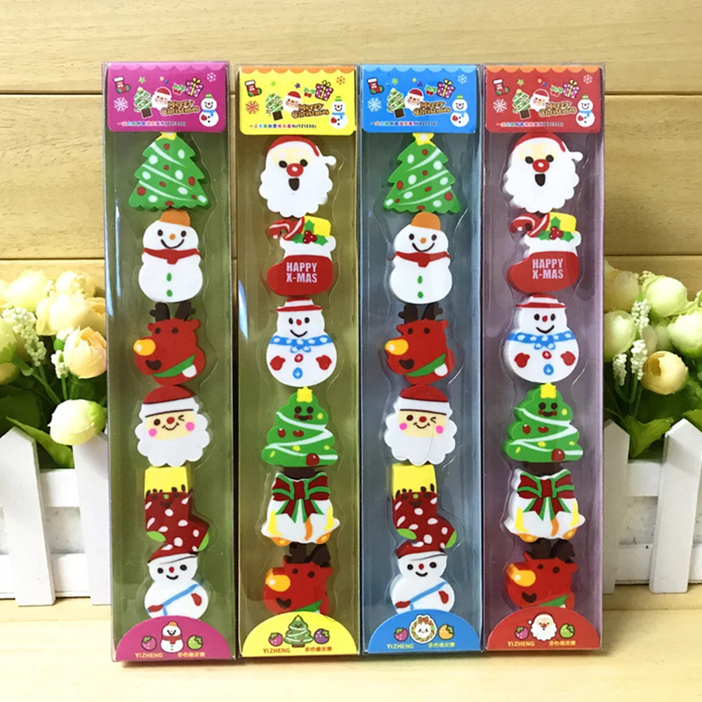 

3 Sets of Christmas Themed Eraser Stationery Gift Cartoon Kids Eraser School Classroom Rewards