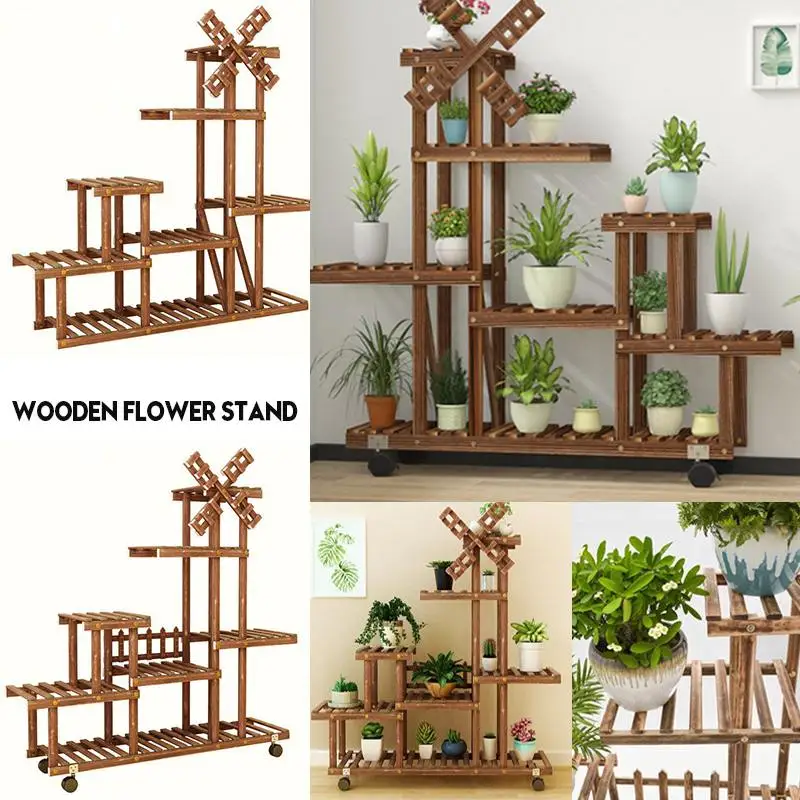 

Plant Stand with Wheel Flower Pot Rack Garden Shelf Indoor Outdoor Multi Tier Pot Stand For Patio Lawn Balcony Plant Display