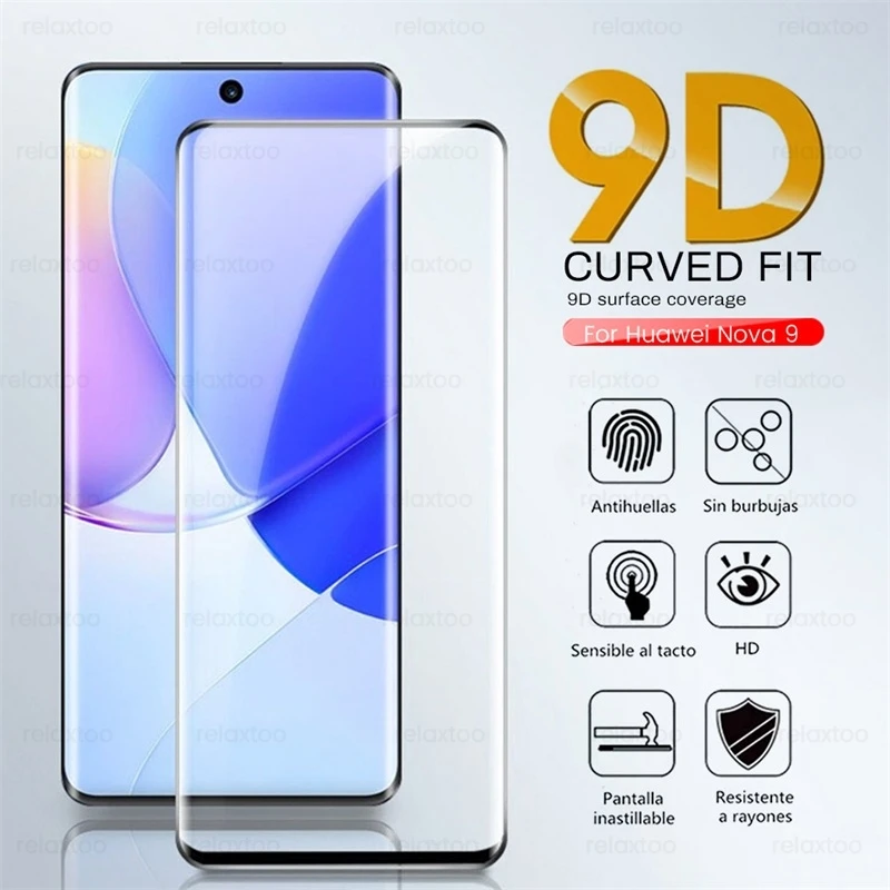 

9D Curved Protective Glass For Huawei Nova 9 Safety Armor Screen Protectors Film Cover Hauwei Huawey Huawie Nova9 NAM-LX9 6.57"