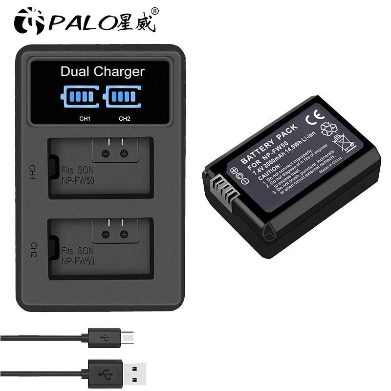 1pcs and charger 2 шт 2000mAh NP-FW50 NP FW50 батареи для камеры+ lcd двойное USB зарядное устройство для sony Alpha A6500 A6300 A6000 A5000 A3000 Nex-3 a7r - Цвет: 1pcs and charger