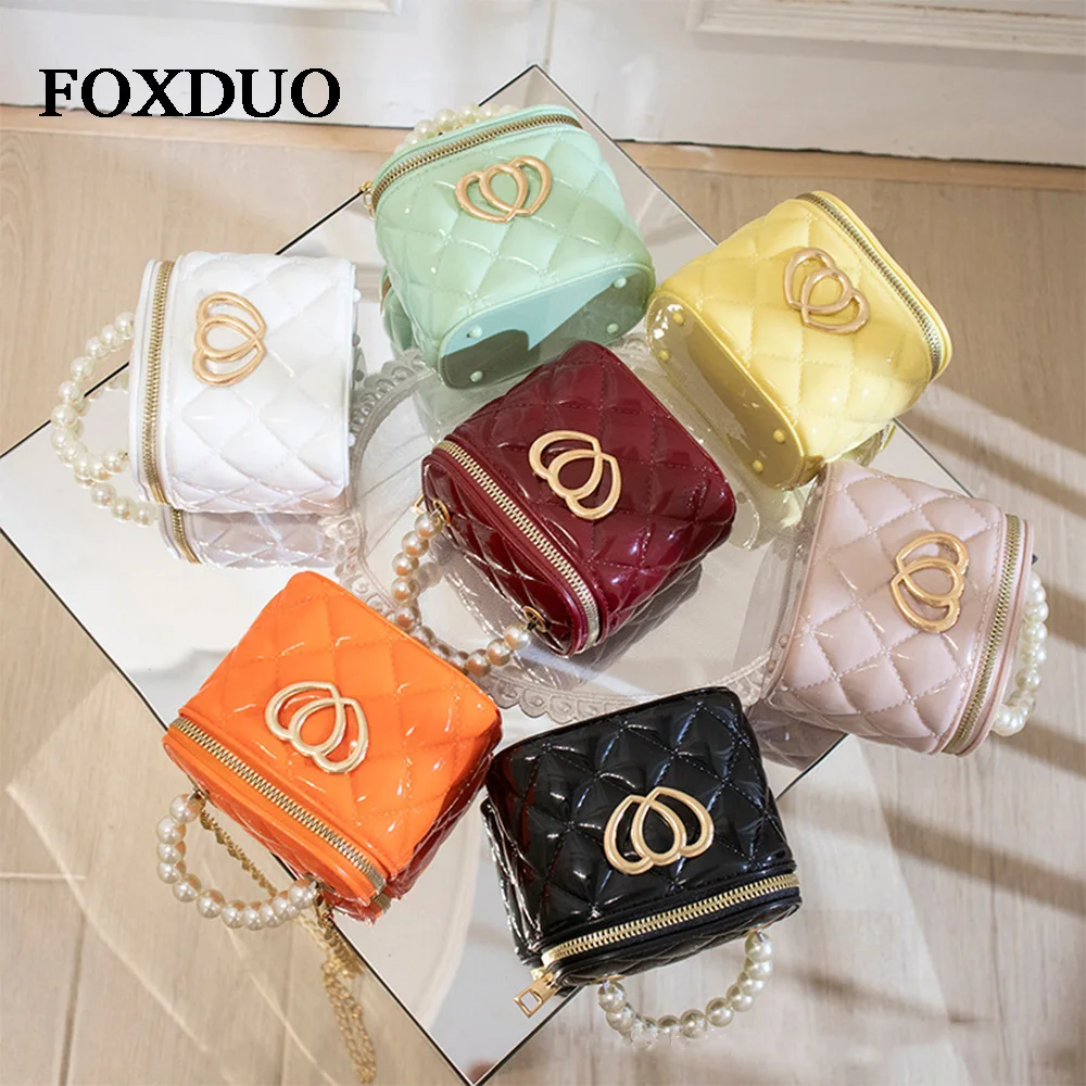 

Fashion Women Mini Shoulder Bag PVC Jelly Purse Shoulder Bucket Bag Chain Pearl Small Square Bag Luxury ladies Wallets Hand Bags