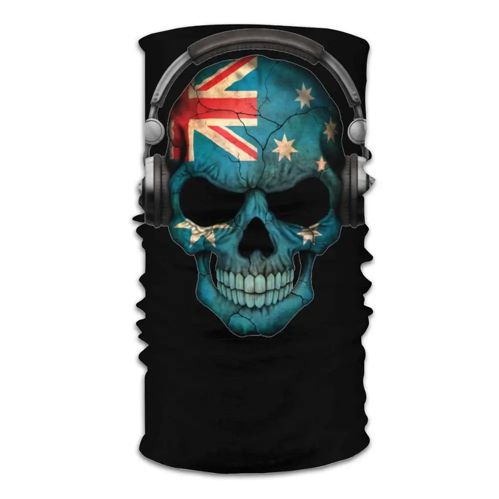Dark Skull Deejay With Australian Flag bandana scarf DIY adult washable mask bbq menu by michelle bar sewing neck gaiter |