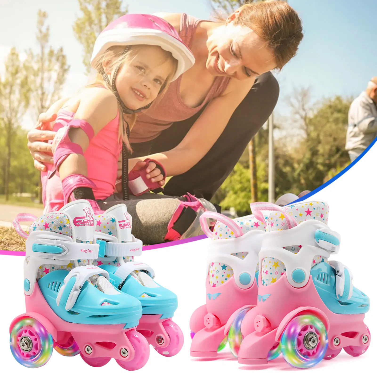

Adjustable Roller Skates Elastic PU Inline Rollers For Kids 2-8 Double-row Roller Skates High Elastic PU Roller Skates