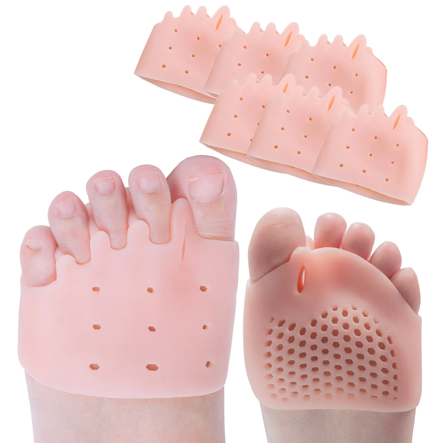 

2pcs Forefoot Pads Five-hole Honeycomb Toe Separator Soft Gel Pain Relief Insoles Prevent Feet Callus Blisters Corn C1533