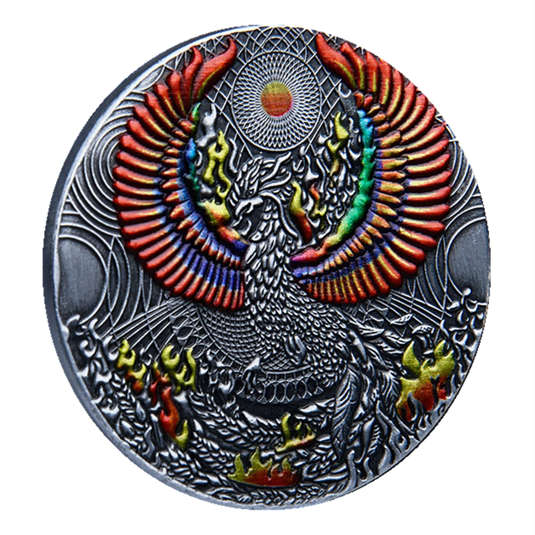 

Creative Phoenix Nirvana Commemorative Coin Zodiac Collectible Colored Wings Flame Bird Bagua Tai Chi Chinese Culture Home Craft