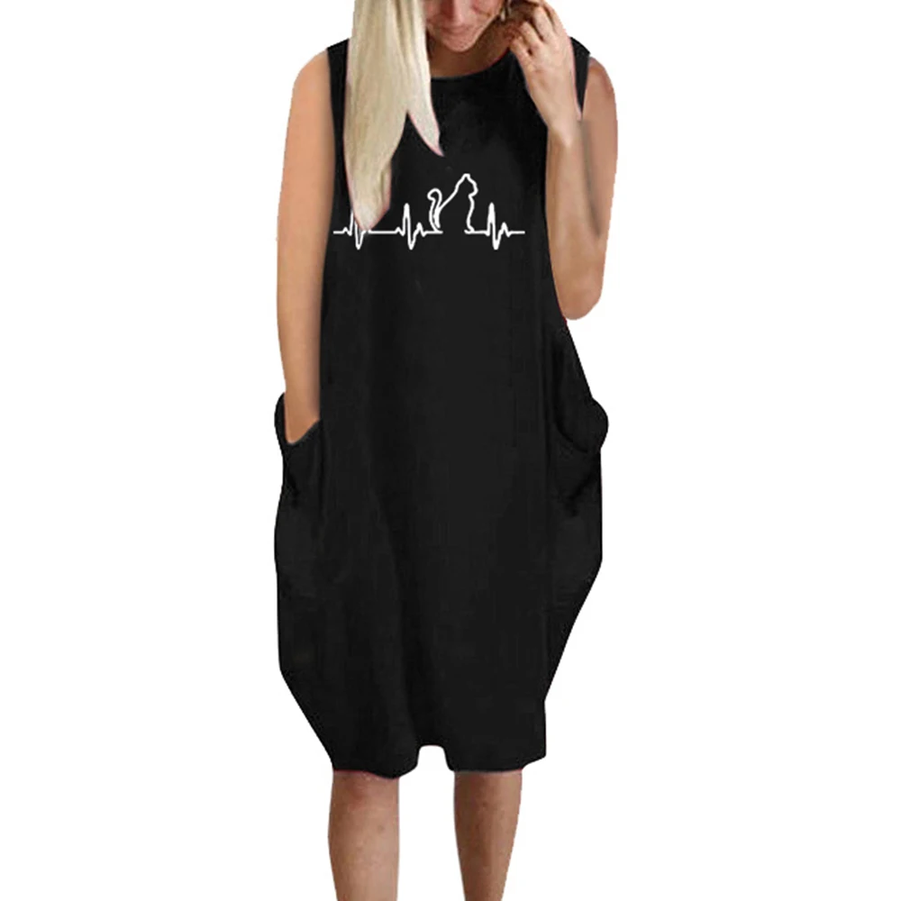 

VICABO Sleeveless Dress 2020 Women Clothing Summer Dresses Letter Printing Pockets Plus Size Vestidos Casual Loose Grey Vestidos