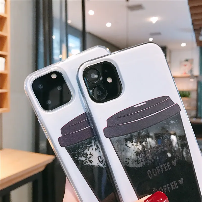 Coffee cup Glitter Liquid Case For iPhone 11 X XS XR Max 8 7 6 6S Plus Soft TPU Silicone Cases Dynamic Qicksand Back Cover | Мобильные