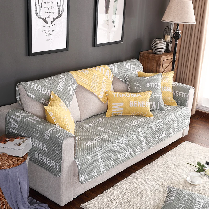 Чехол для дивана в клетку нескользящее хлопковое бежевое полотенце с простым