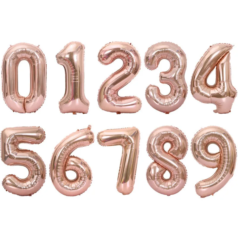 Rose Gold 1 шт. 40 дюймов розовое золото, серебро, алюминий воздушные шары из фольги в виде цифр 0-9 день рождения, свадьбы, помолвки вечерние украшения Globo детские шары - Цвет: Rose Gold