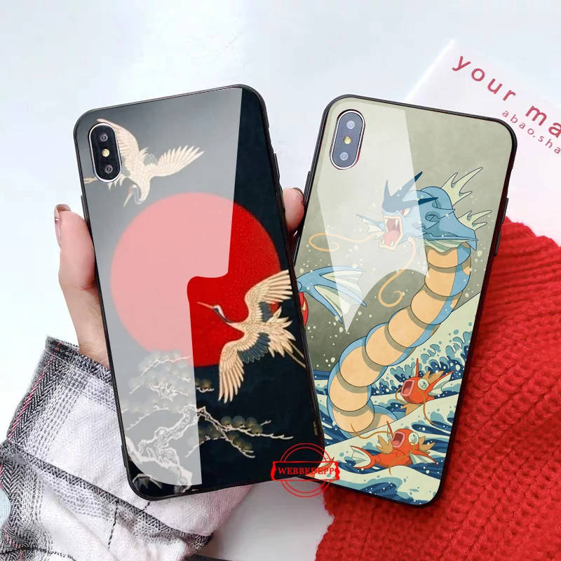 

Art Japanese Green Glass Phone Case for Apple iPhone 11 Pro X XS Max 6 6S 7 8 Plus 5 5S SE