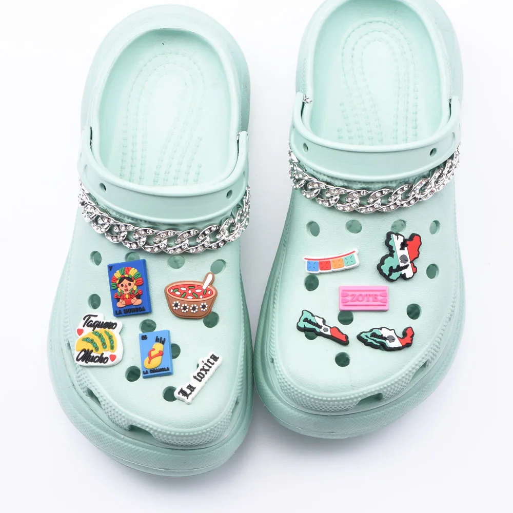 Hot Sale 1 Pcs Kid's Croc Shoes Charms Cartoon Children Mexico Loteria Princess Decorations Birthday Gift Bracelet Accessories