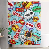 cartoon comic shower curtain set with hooks 72x72inch graffiti colorful pop art watercolor painting bathroom decor waterproof