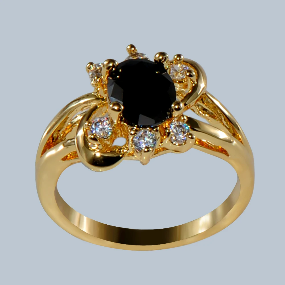 

Vintage Female Black Crystal Stone Jewelry Charm Gold Color Thin Wedding Rings For Women Luxury Oval Zircon Engagement Ring