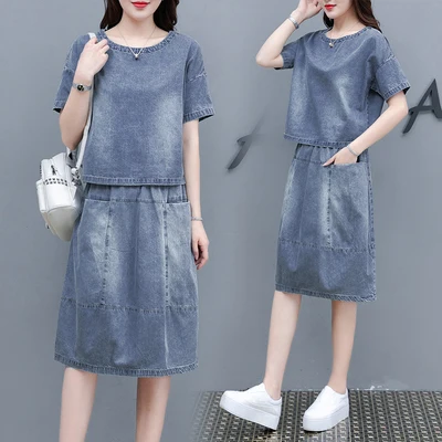 

Casual Jean Suit For Women Skirt Set Korean Tracksuit Women 2 Sets Clothing With Skirts Ensemble Femme Survetement Woman Clothes