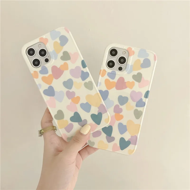 

Ins laser color love heart Phone Case For iphone 11 12 Pro Max 7 8 Plus XR Soft IMD Smile frame Cover for iphone X XR XS MAX