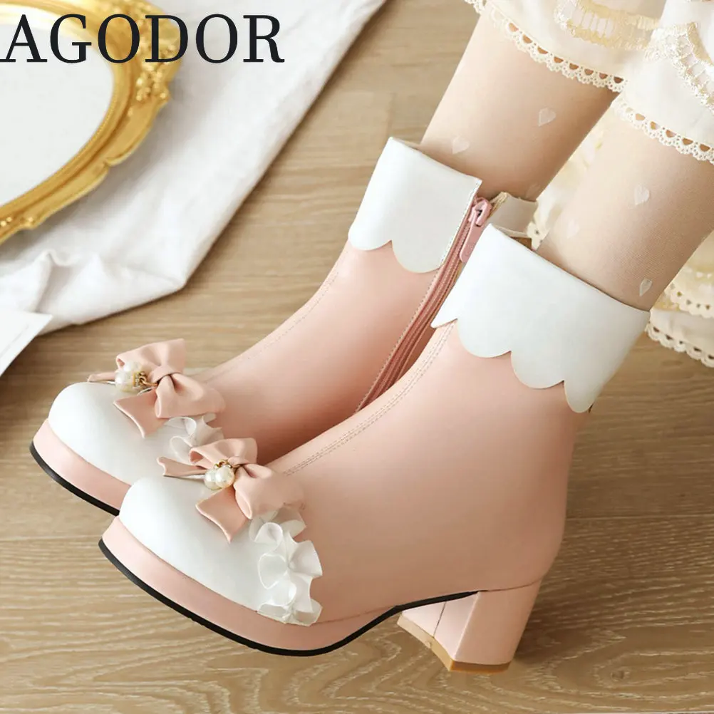 

Женские ботильоны в стиле "Лолита", на платформе, на массивном каблуке