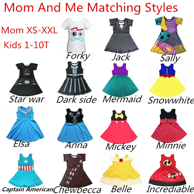 Halloween Family Matching Dress Christmas Mermaid Princess Cosply Dresses Mum and Me Minnie Mickey Snow white Party Summer | Мать и