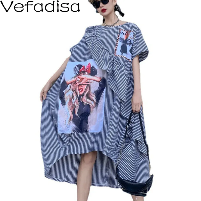 Vefadisa принты с героями из мультфильма платье в полоску для женщин 2021 летние