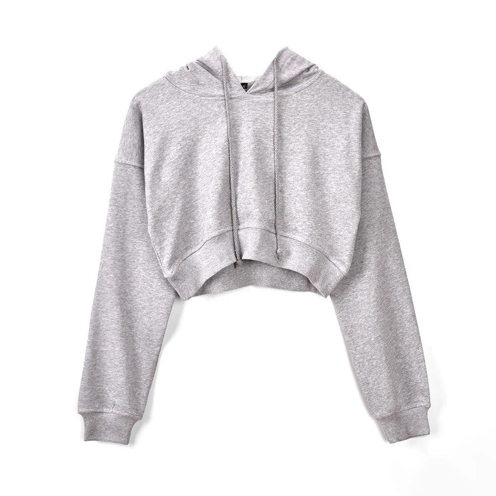 

2020 Women Autumn Spring Hoodies Fashion Soild Long Sleeve Casual Pullovers Female Short Cool Hooded Loose Navel Western style