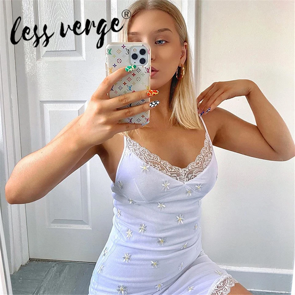 Женское мини платье Lessverge кружевное лоскутное шифоновое шелковое сексуальное