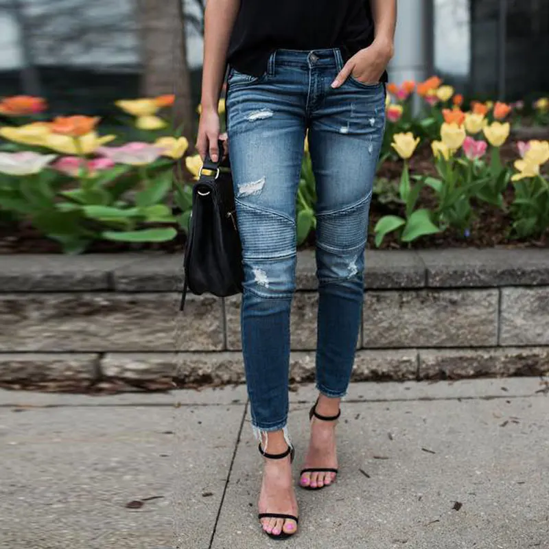 Цвет: черный синий мотоциклетные байкерские ZipJeans Для женщин Тонкий Средний