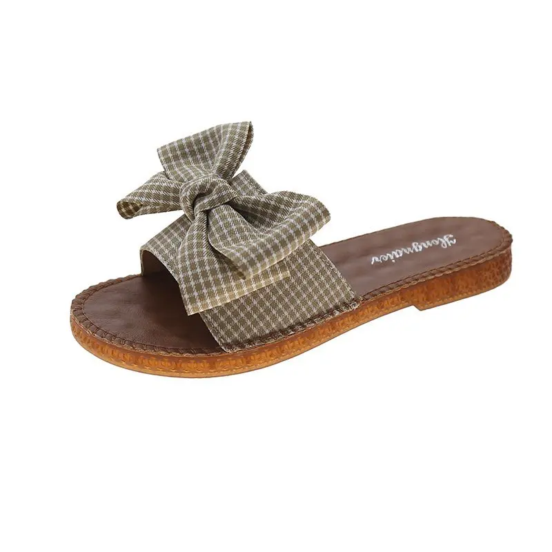 

Flat Shoes Female Low Woman's Slippers Luxury Slides Butterfly-Knot 2021 Designer Summer Rubber PU Butterfly-knot Fashion Basic