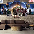 Картина мстители из 5 частей, Команда комиксов, всегда готовая, на холсте, произведение искусства плакаты с героями вселенной Марвел для гостиной, дома, офиса, Украшение стен