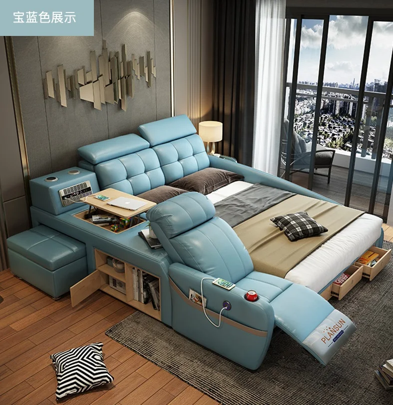 Современная умная кожаная кровать king size muebles de dormitorio мягкая с кожаной рамкой для