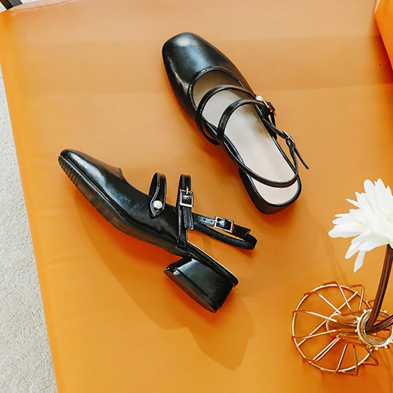 

Женские открытые сандалии с ремешком на щиколотке, с квадратным носком, однотонные Туфли Мэри Джейн с ремешком сзади, женские сандалии с кру...