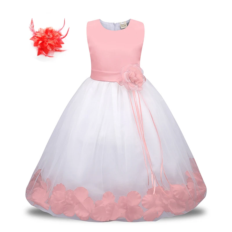 Children Clothing Princess Purple Blue Hot Pink Red Sash Wedding Birthday Party Dresses for Girls Knee-length Kids Clothes | Детская