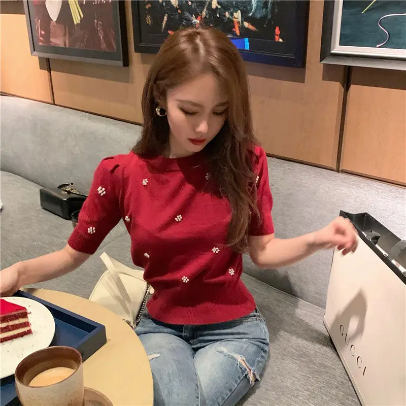 Футболка женская облегающая универсальная модная однотонная эластичная