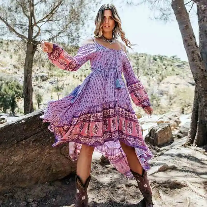 Женское платье с рюшами Boho Inspired летнее открытыми плечами круглым вырезом и