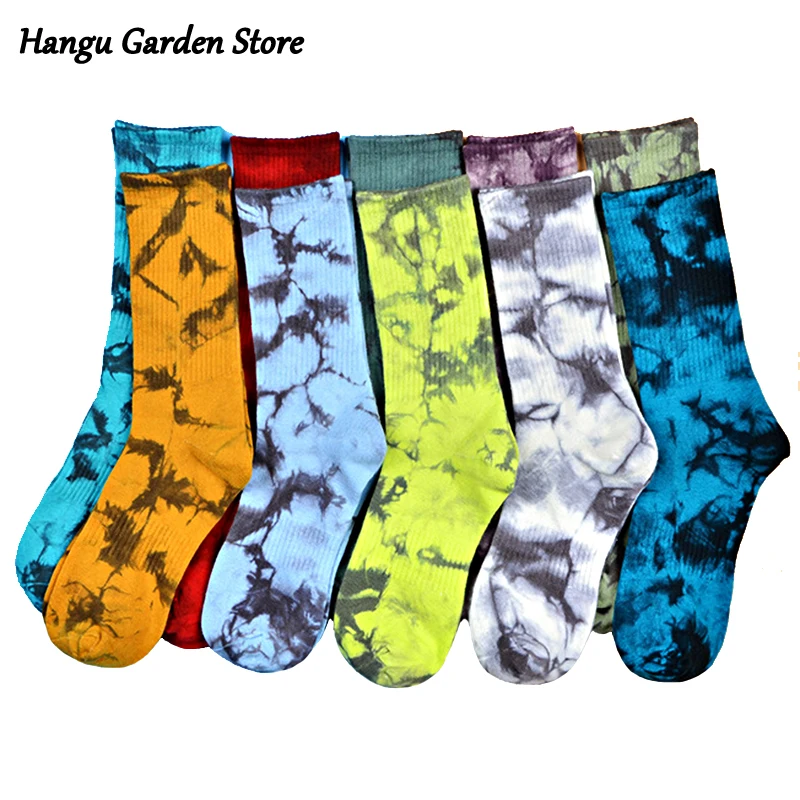 

New Fashion Couples Men and Women Socks Cotton Colorful Vortex Tie Dye Harajuku Hip Hop Skateboard Funny Happy Weed Tube Socks