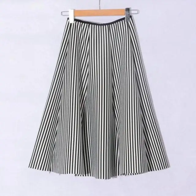 white striped SETWIGG весенне-осенняя пышная Лоскутная длинная юбка трапециевидной формы с эластичной талией в Вертикальную Полоску до середины икры весенние юбки SG2080 - Цвет: white striped