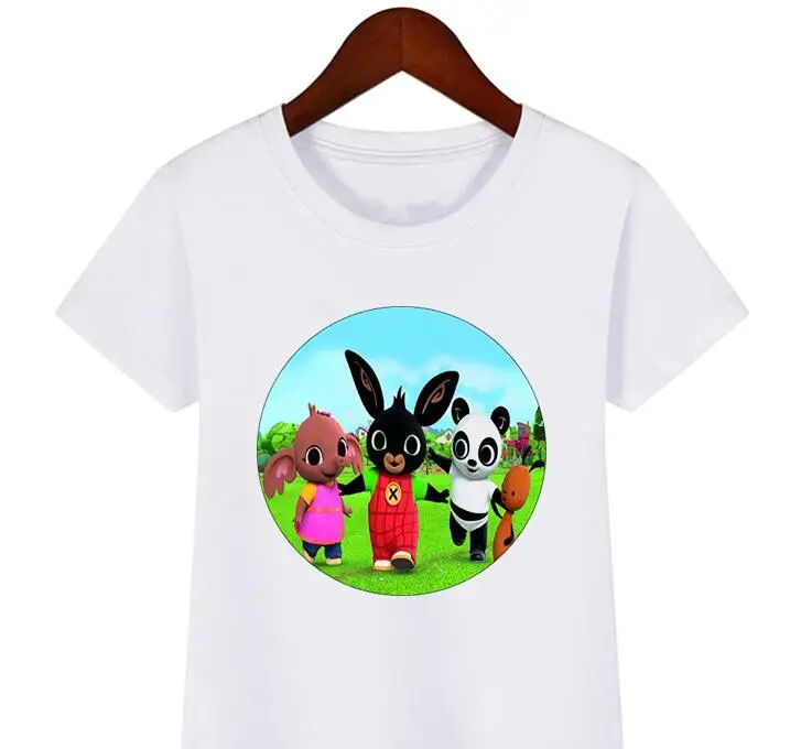 

Новое поступление 2021, футболка с мультяшным принтом по мотивам фильма Bing, летняя стильная детская одежда с забавными кроликами для девочек ...