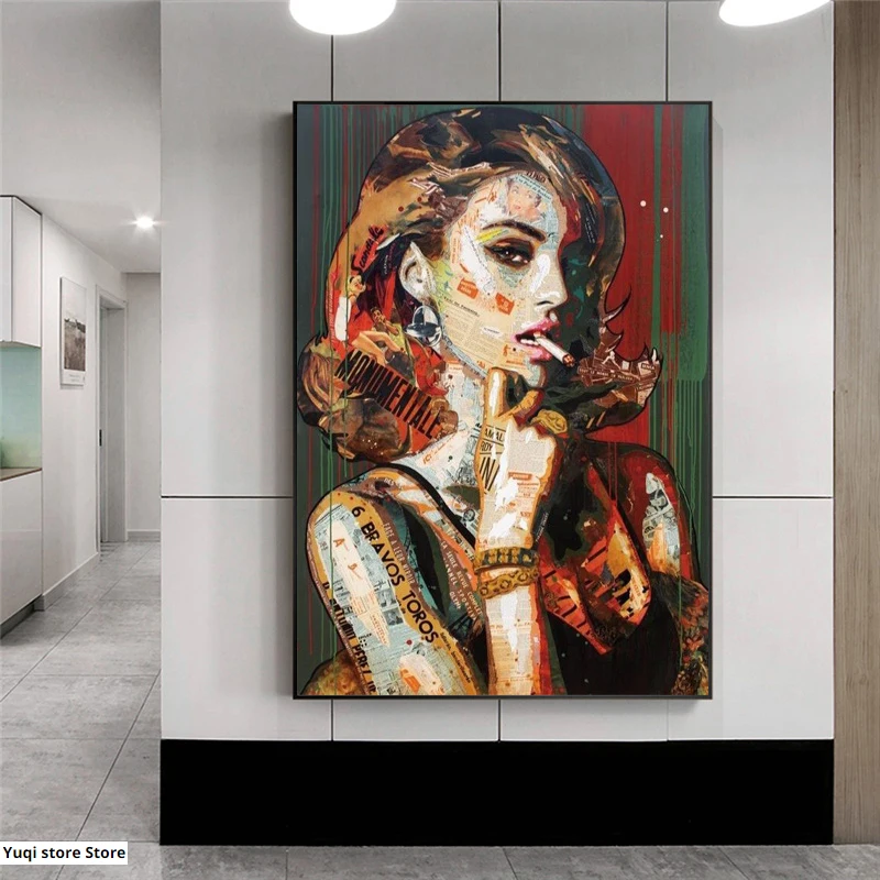

Fashion Women Smoking Graffiti Wall Art Posters and Prints Beauty Girl Abstract Canvas Painting Pictures Modern Home Decor Mural