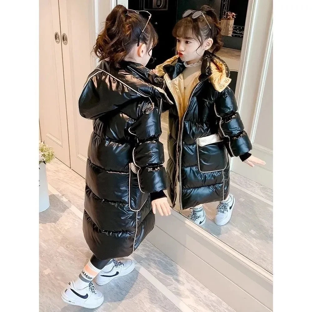 

Children's Down Jacket Winter Clothes Thick Warm Coat Bright Surface Over The Knee Long Coat Girl Down Jacke 5 6 7 9 12 Y