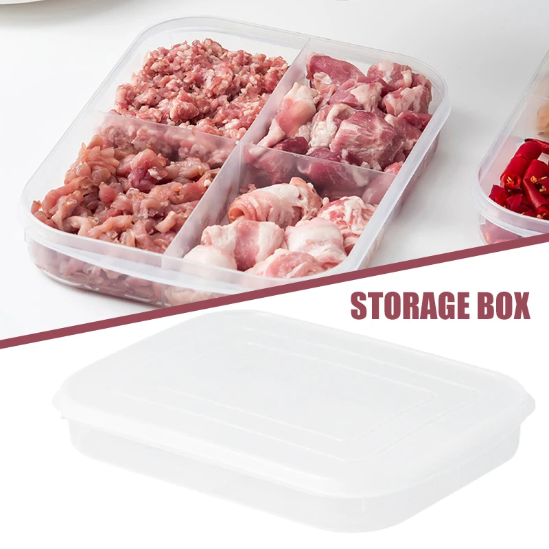 

Newest 4-Compartment Food Containers for Meats & Vegetable with Lids Reusable PP Clear Snack Storage Box Kichen Tools
